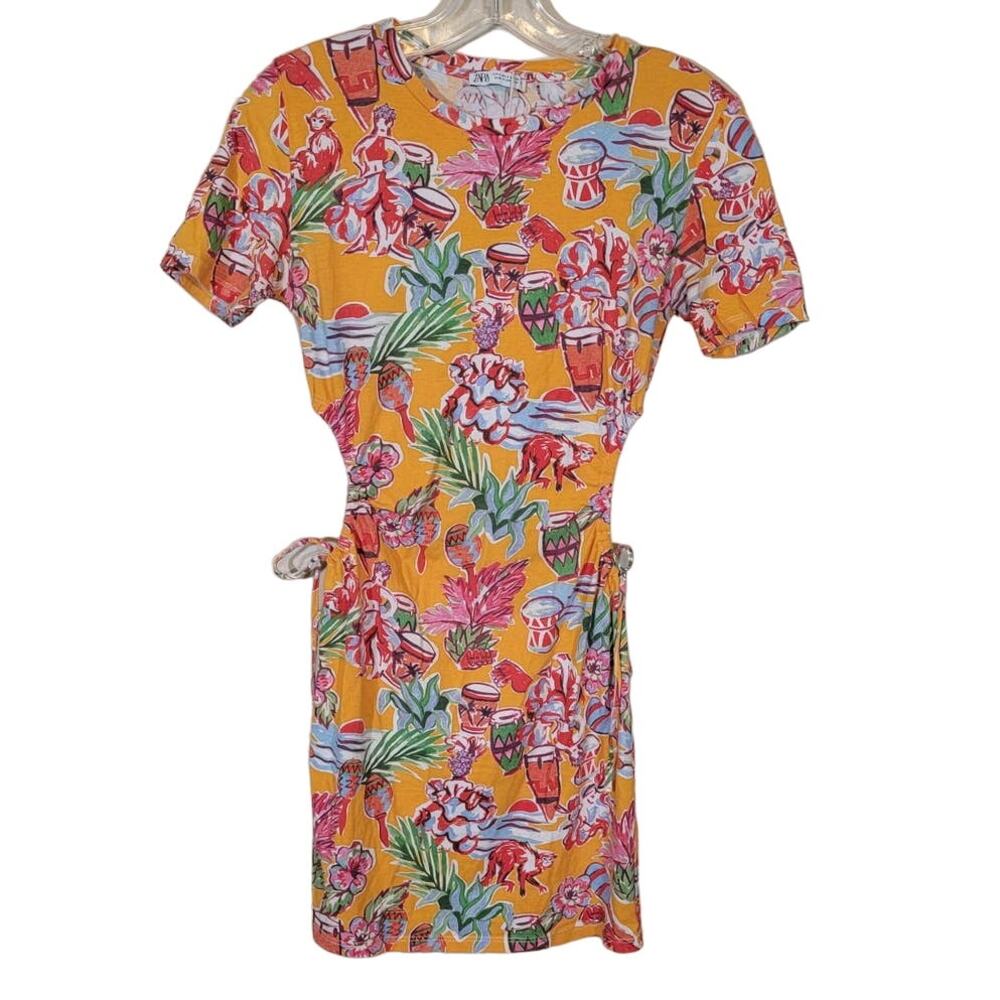 Zara Yellow Tropical Floral Print Mini Dress